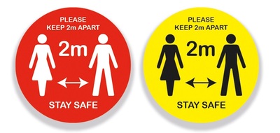 Circular Please Keep Two Meters Apart Stay Safe Sign - Yellow - 300mm - Pack of 5 Yellow 300mm x5