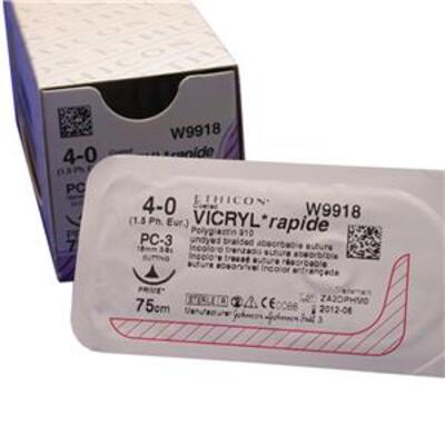 Coated VICRYL Rapide Suture - 3/8 Circle Reverse Cutting PRIME* Needle (75cm 4-0 Gauge) x 12